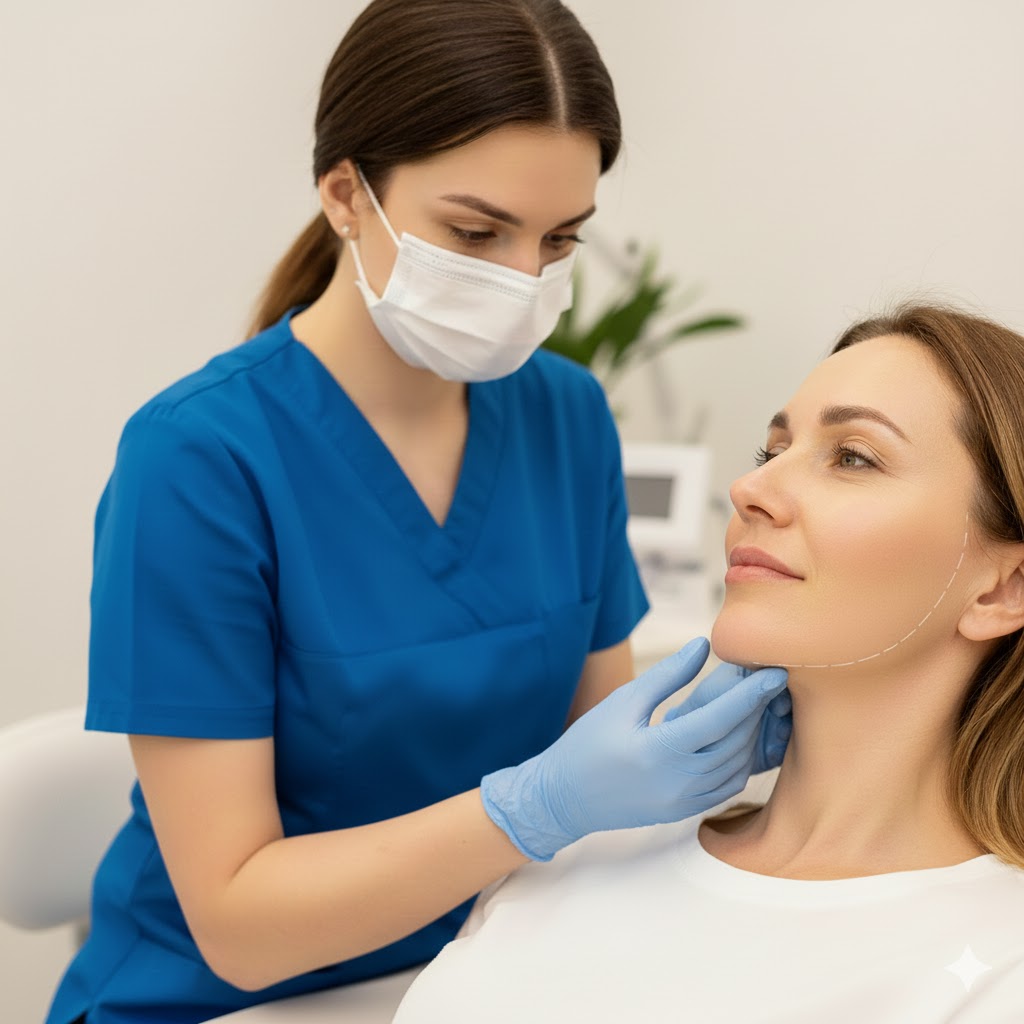 Chin filler cosmetic treatment.