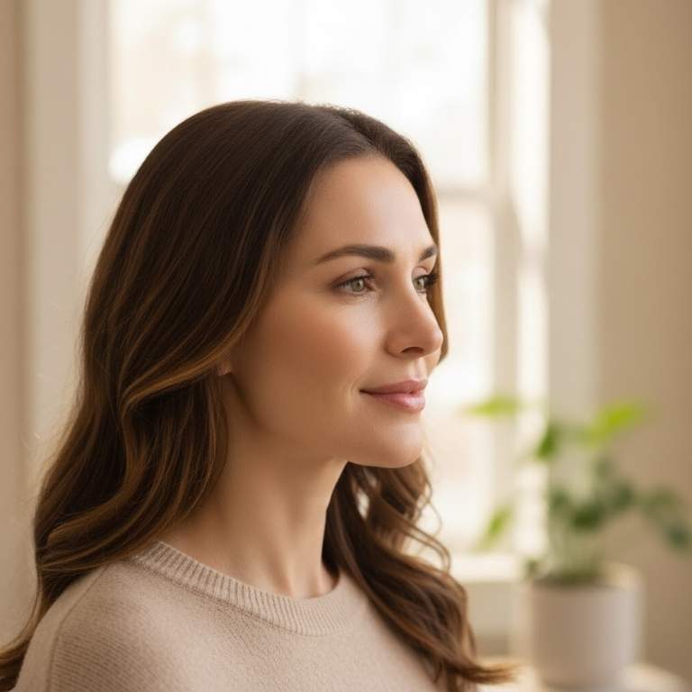 Beautiful woman with chin fillers.