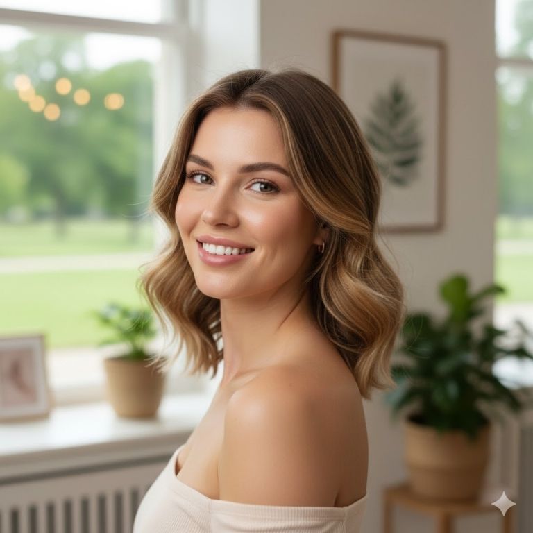 Woman after microneedling and vampire facial treatment.